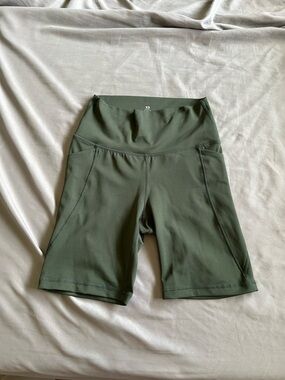 Senita Athletics Olive Green High-Waist Bike Shorts with Side Pockets